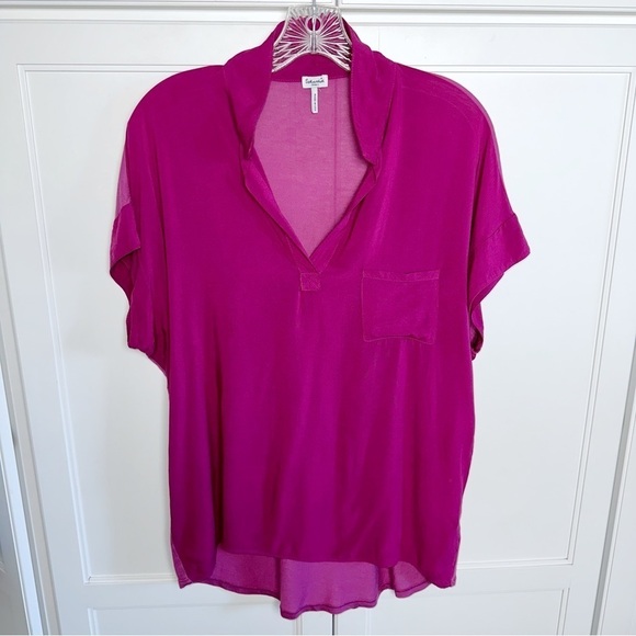 Splendid Fuchsia Blouse Hi-low Short Sleeve Sz  Small Silky - Picture 2 of 8